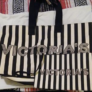 Victoria's Secret Black and White Striped Tote